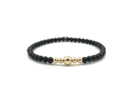 Armband Yara met zwarte onyx edelsteen en real gold plated balletjes