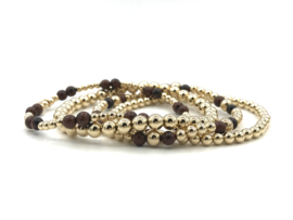 Armband Jula met real gold plated balletjes en bruine edelsteentjes