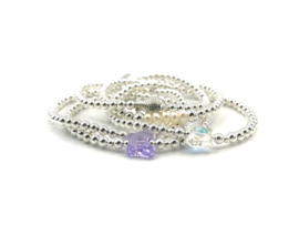 Armband Vlinder violet met Swarovski crystal en écht zilveren balletjes