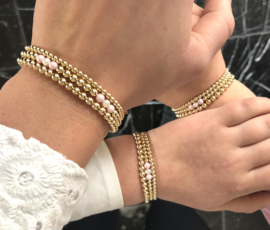 Moeder & Dochter armband Fleurtje met real gold plated balletjes en roze Swarovski pareltjes