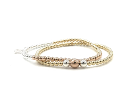 Armband Noëlle met Sterling zilveren- real gold plated- en rosé real gold plated balletjes