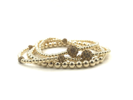 Armband Sylvia brown met goud real gold plated bolletjes en camel kleurig Swarovski bolletje
