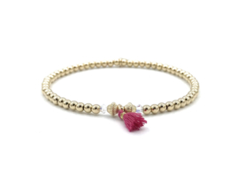 Armband Soof met real gold plated balletjes, Swarovski crystal en roze kwastje