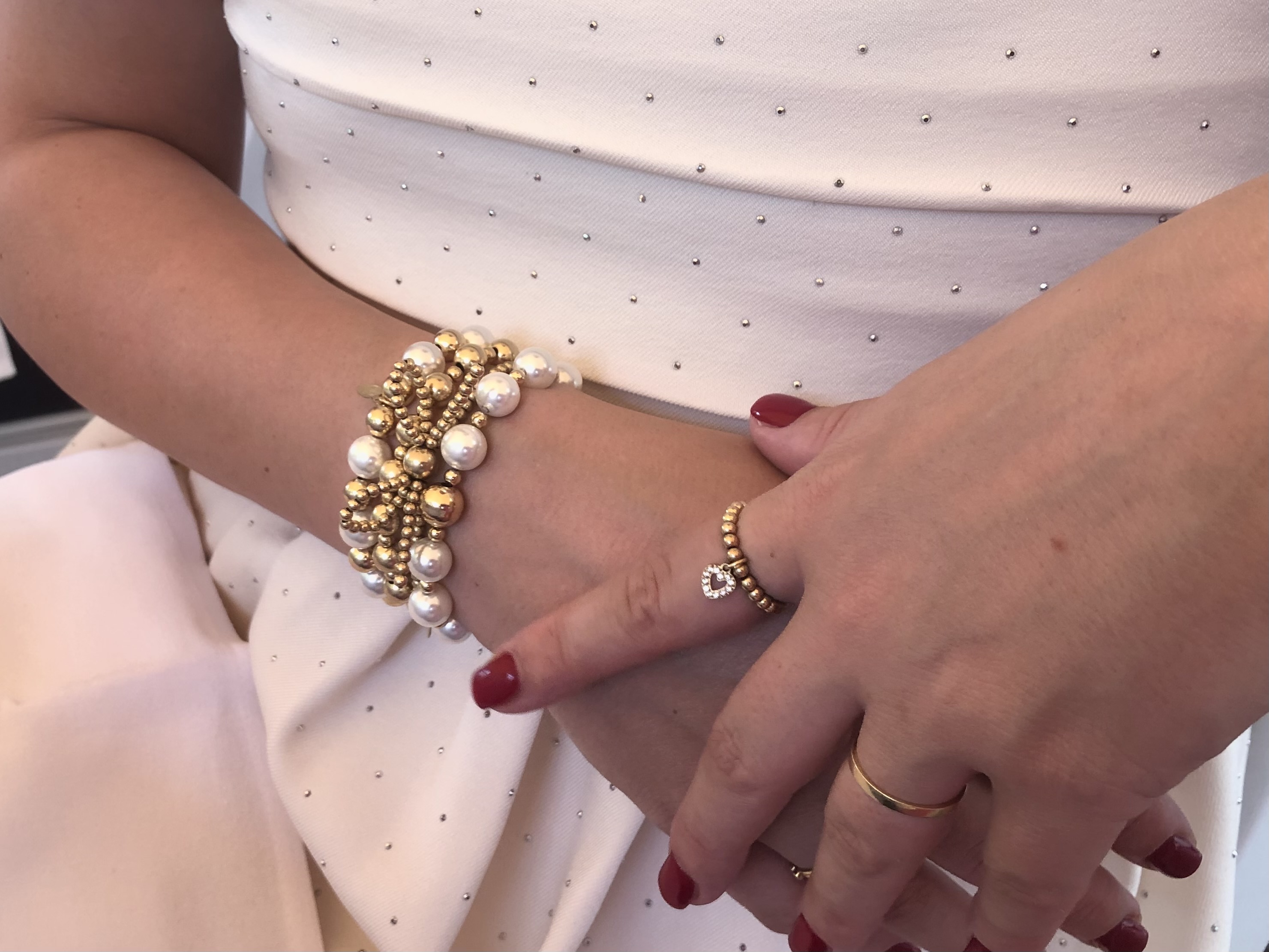 Setje stretch ring Lilla met real gold plated balletjes en hartje met zirkonia