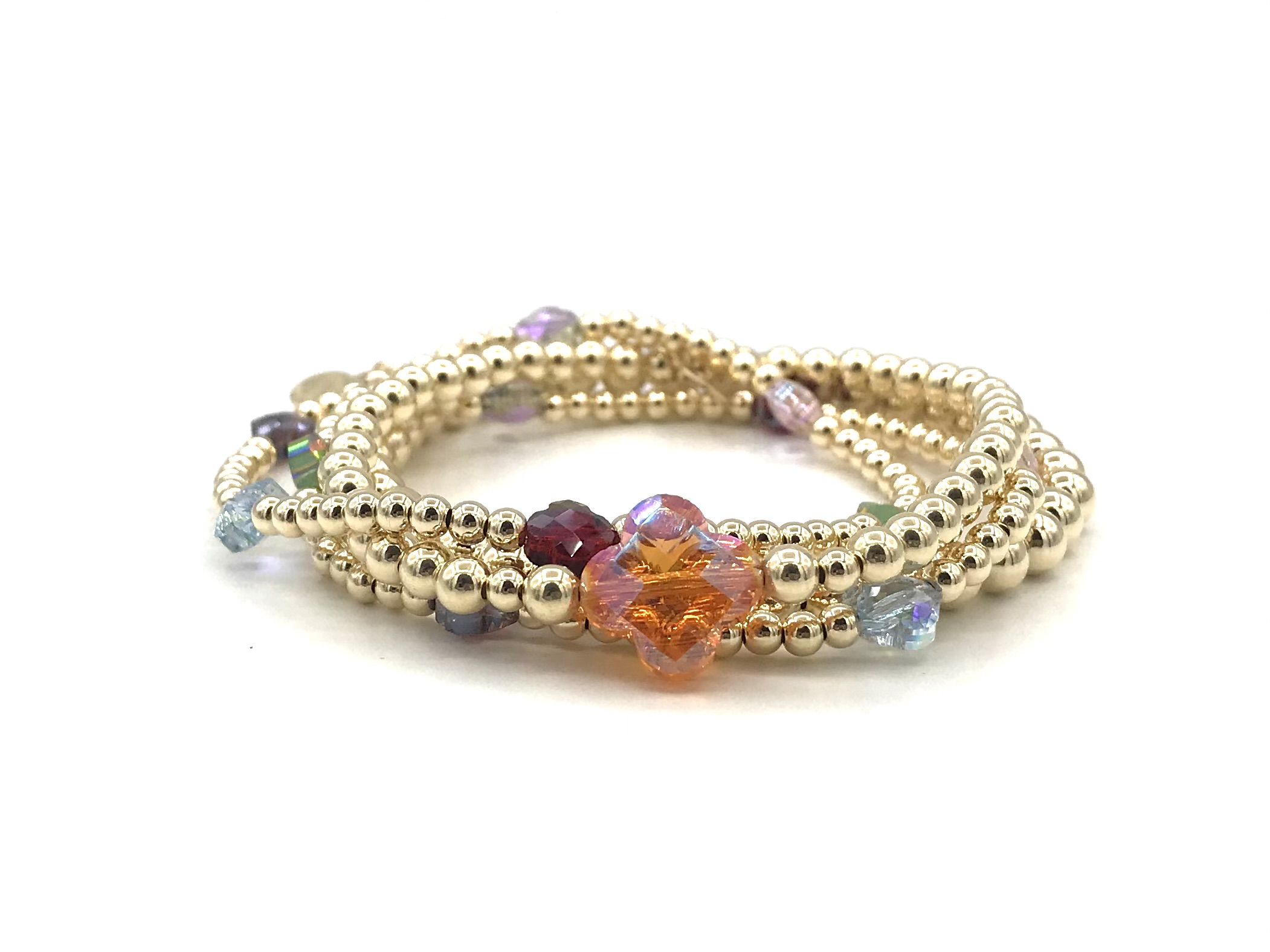 Armband Rabia orange met real gold plated bolletjes en oranje klavertje