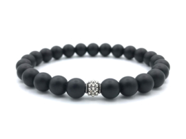 Heren armband Stijn met matte onyx en Sterling zilveren spacer