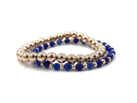 Armband Caren met rosé real gold plated balletjes en Lapis Lazuli