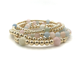 Armband Jaylee met real gold plated balletjes en morganiet edelsteen