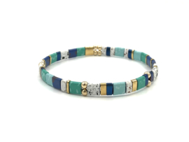 Armband Tila blue met gold plated balletjes en edelsteen