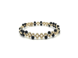 Armband Zehra black met dubbele lagen real gold plated balletjes en onyx edelsteen