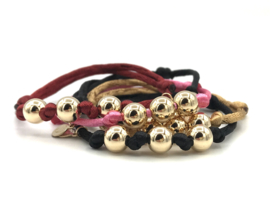 Armband Silk zwart met 3 real gold plated balletjes op satijnkoord