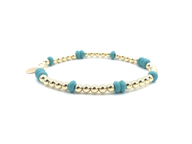 Armband Bobbi met real gold plated balletjes en turquoise edelsteen