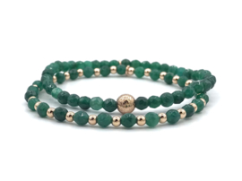 Armband Yinthe met groene jade edelsteen en rosé real gold plated glitterbal