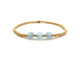 Armband Sterre met real gold plated balletjes en licht blauwe jade edelsteen