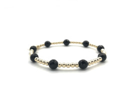 Armband Lauren met real gold plated balletjes en zwarte onyx edelsteen