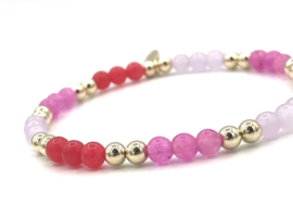 Armband Mirre met roze en rode jade edelsteen en real gold plated balletjes