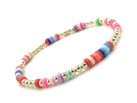 Armband Fayen met real gold plated balletjes en gekleurde schijfjes