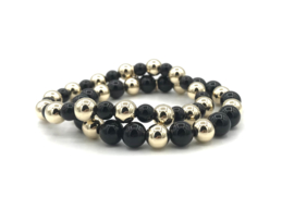 Armband Celina met real gold plated balletjes en zwarte onyx edelsteen