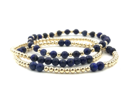 Armband Fayèn met real gold plated balletjes en Lapis Lazuli edelsteen