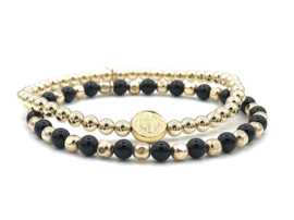 Armband Diede met facet real gold plated balletjes en zwarte onyx edelsteen