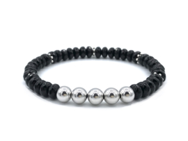 Heren armband Luuk met schijfjes onyx edelsteen en gerhodineerd Sterling zilveren kralen