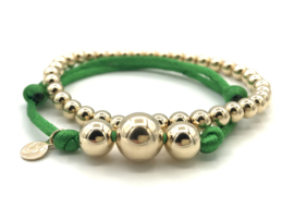 Armband Silk groen met real gold plated balletjes op satijnkoord