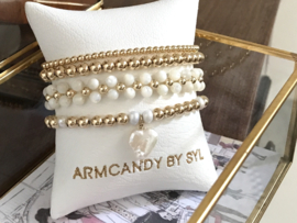 Armband Pearl Heart 'big' met real gold plated balletjes en zoetwaterparels