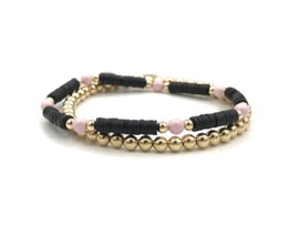 Armband Hayley met roze Swarovski pareltjes en real gold plated balletjes