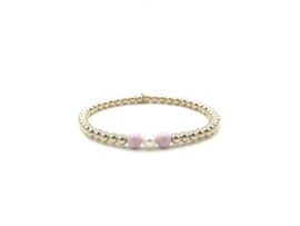 Moeder & Dochter armband Fleurtje met real gold plated balletjes en roze Swarovski pareltjes