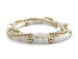 Armband Hanna met witte jade edelsteen en real gold plated balletjes