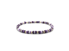 Armband Liselotte purple met real gold plated balletjes en gekleurde schijfjes