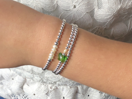 Armband Vlinder groen met Swarovski crystal en écht zilveren balletjes