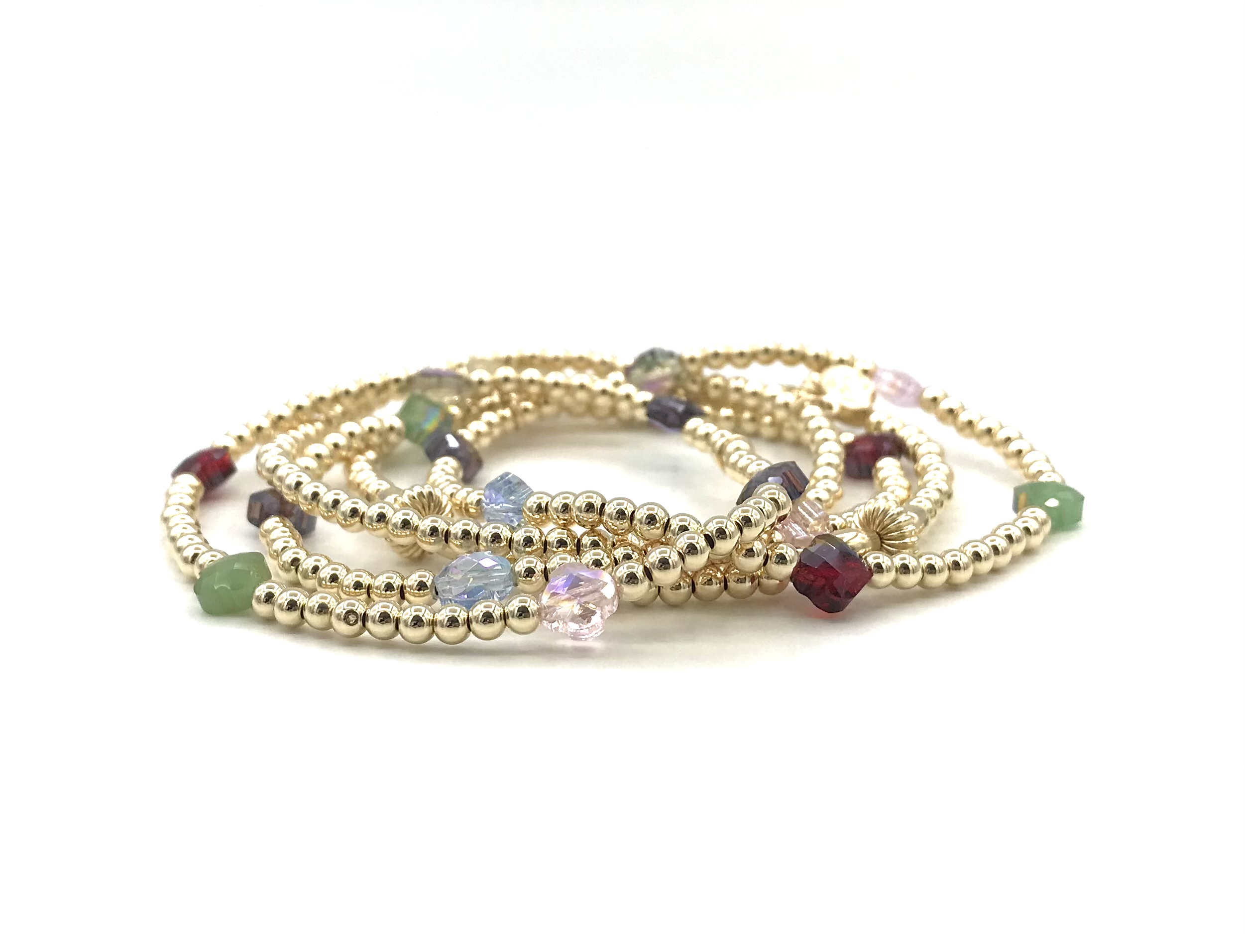 Armband Klaver 6 met real gold plated balletjes en gekleurde klavertjes
