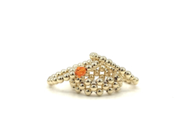 Stretch ring Azra met real gold plated balletjes en oranje Swarovski crystal