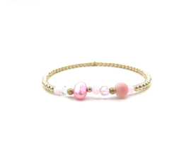 Armband Ceylan met roze edelstenen en real gold plated balletjes