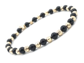 Armband Diede met facet real gold plated balletjes en zwarte onyx edelsteen