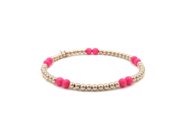 Armband Milena met rosé real gold plated balletjes en neon roze Swarovski pareltjes