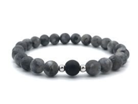 Heren armband Vince met labradoriet en onyx edelsteen en Sterling zilveren kralen