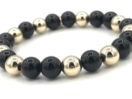 Armband Celina met real gold plated balletjes en zwarte onyx edelsteen