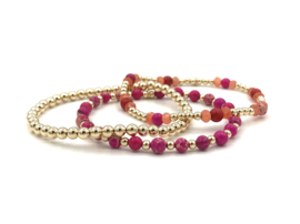 Armband Puk met real gold plated balletjes en roze jaspis edelsteen