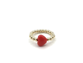 Stretch ring Heart met real gold plated balletjes en rood hartje