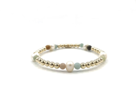 Armband Jara met amazoniet en real gold plated balletjes