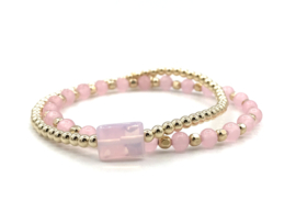 Armband Pink Lady met facet real gold plated balletjes en roze jade  edelsteen