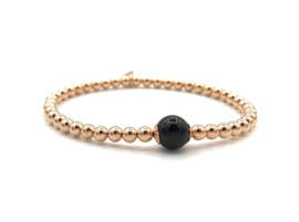 Armband Demi met rosé real gold plated balletjes en obsidiaan edelsteen