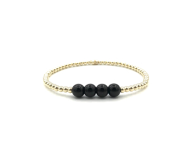 Armband Annika met real gold plated balletjes en onyx edelsteen