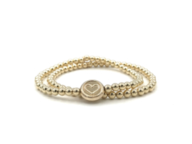 Armband Love big met real gold plated balletjes en hartjes munt