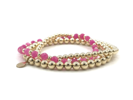 Armband Nina pink met real gold plated balletjes en chalcedoon edelsteen