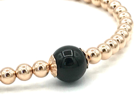 Armband Demi met rosé real gold plated balletjes en obsidiaan edelsteen