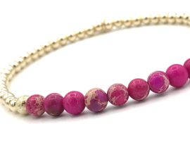 Armband Miray met real gold plated balletjes en roze jaspis edelstenen