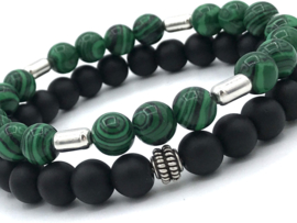 Heren armband Sven met groene malachiet en Sterling zilveren staafjes